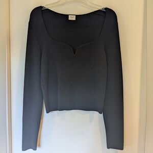 Abercrombie Black Long Sleeve Knit Top With Sweetheart V Neckline